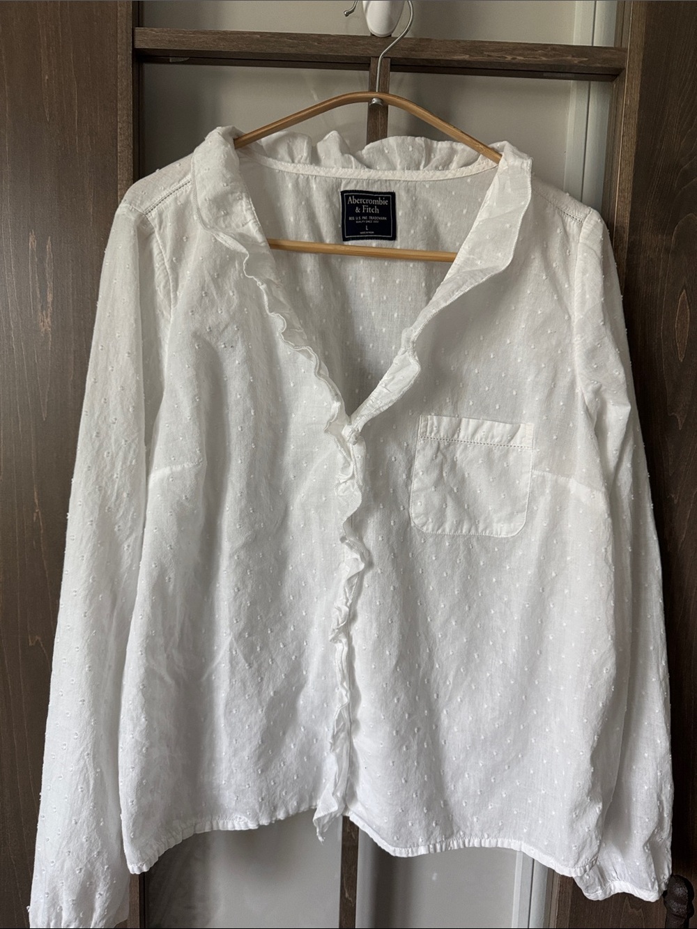 Abercrombie & Fitch RUFFLE Neck‎ top LONG SLEEVE v-neck cotton cottagecore